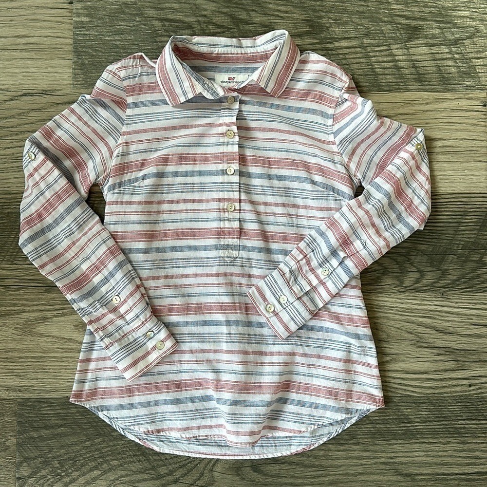 Vineyard Vines red blue striped blouse womens size 0